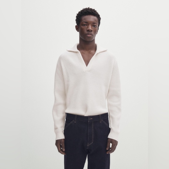 MASSIMO DUTTI Extrafine Wool Blend Ribbed Knit Polo Sweater - Picture 2 of 16